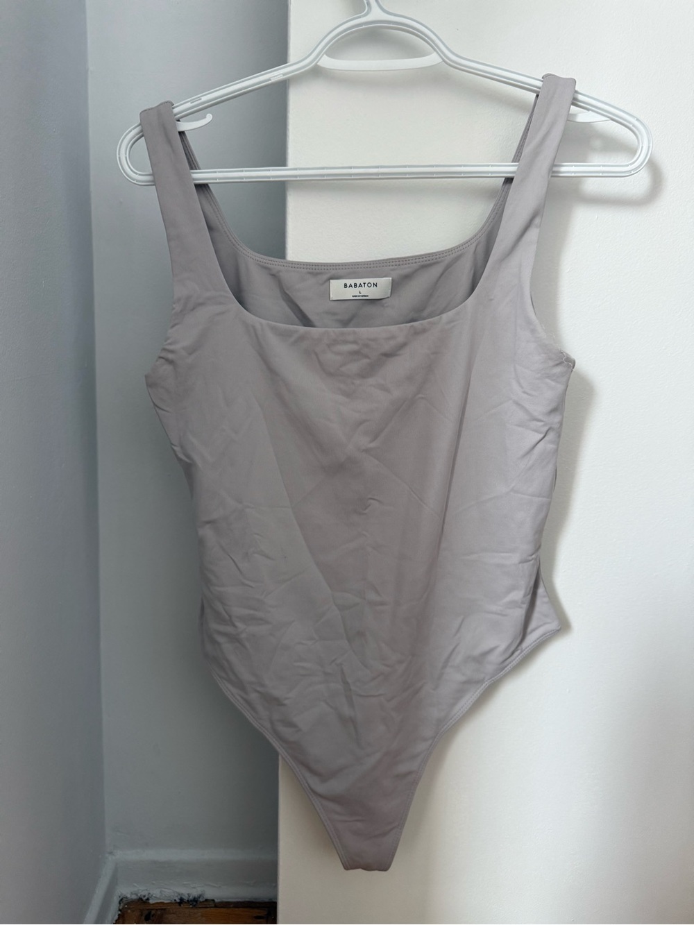 Babaton Light Gray Scoop Neck Bodysuit